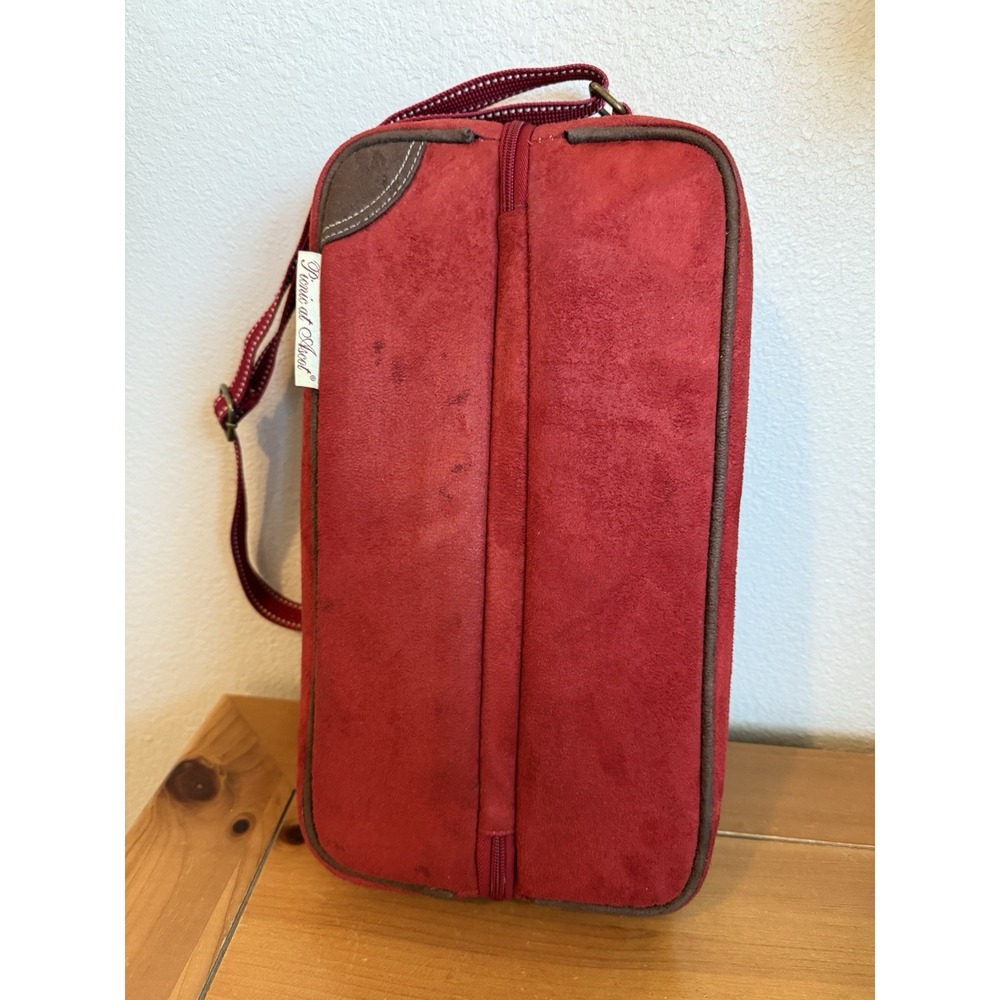 Picnic at Ascot‎ Insulated Wine Tote Cooler for Two Red Faux Suede